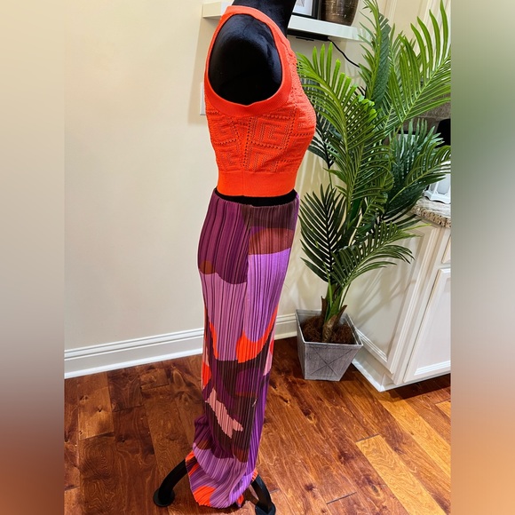 PrettyLittleThing Purple Orange Brown Print Plisse Maxi Skirt 10 - Picture 5 of 10